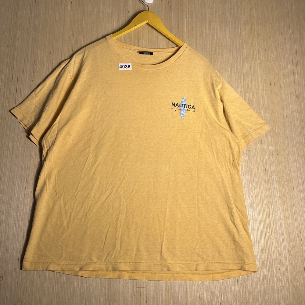 Vintage 90s Nautica Graphic Print Yellow Shirt Short Sleeve Pullover Surfing